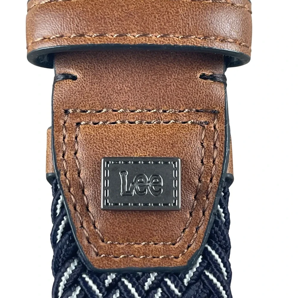 Lee Mens Braided Elastic Stretch Belt XL 46 Navy White Brown‎ Casual